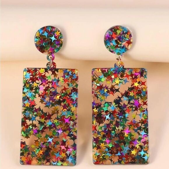 NWT Shein Sparkly Resin Dangling Earrings - Picture 1 of 3